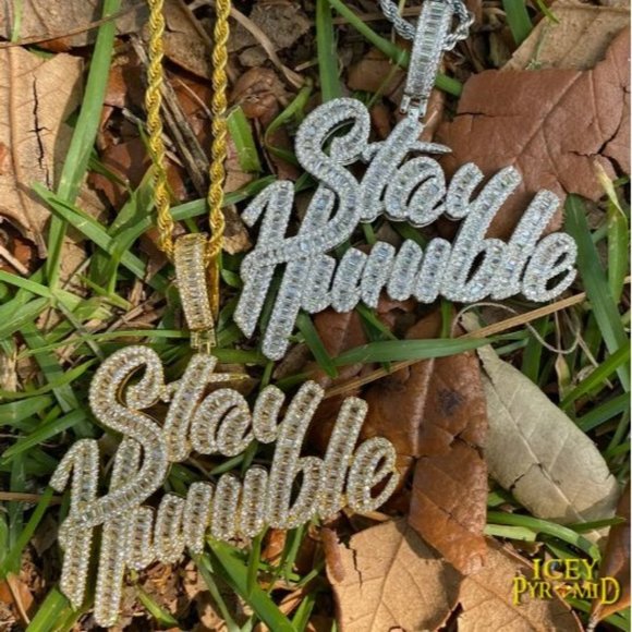 Stay Humble Amazing Font Silver Color Iced Diamond Pendant - Picture 1 of 5
